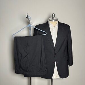 Racquet Club Suit Mens 42S 36W Charcoal Grey Solid 100% Wool 2 Button Vintage